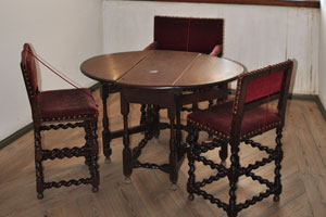 This vintage coffee table with chairs is located near the Little Hall of Kronborg castle