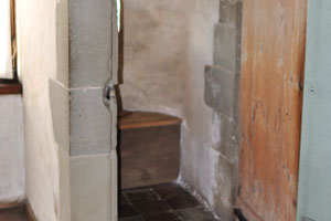 This door leads to the one of the vintage toilets in Kronborg castle mounted in the wall