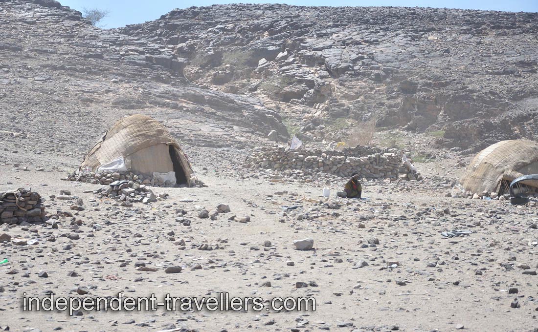 Nomadic huts are found at the base of hill