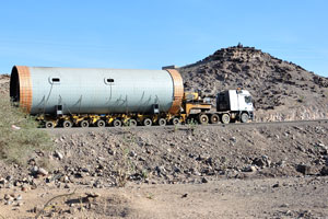 Truck is carrying a hollow cylindrical structure