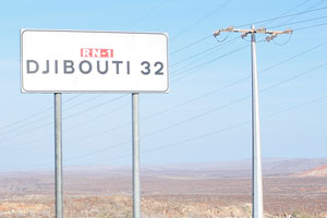 Road sign reads “RN-1, Djibouti 32”