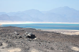Lake Assal is located at the western end of Gulf of Tadjoura