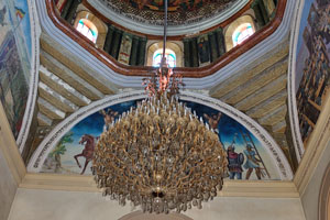 Amazing chandelier is found under the high dome of Holy Trinity Cathedral