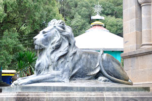 Lion statue in front of the Menelik mausoleum