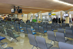 Chairs and TVs in the hall for domestic departures in Bole International Airport (ADD)