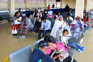 In few minutes these people will fly to Mekele from Addis Ababa, gate 9 in the hall for domestic departures in Bole IA (ADD)