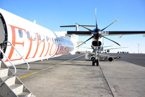 Bombardier Q400 NextGen aircraft is ready for the flight to Mekele