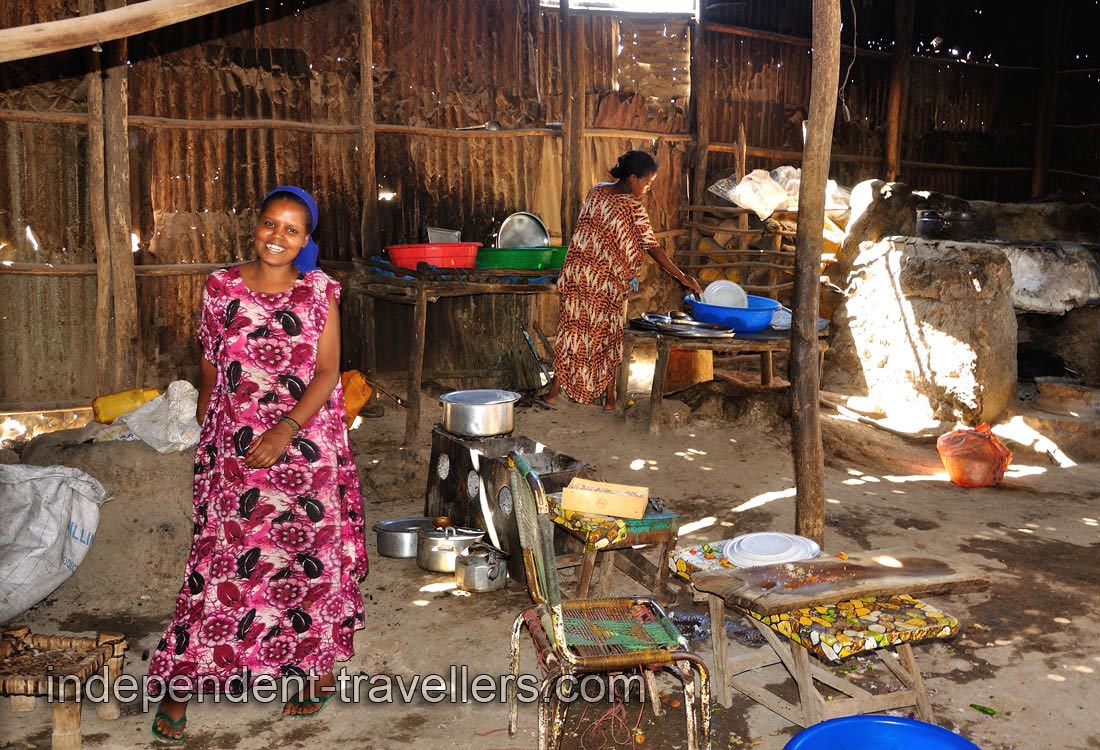 Kitchen in the cafe of the Afrera town