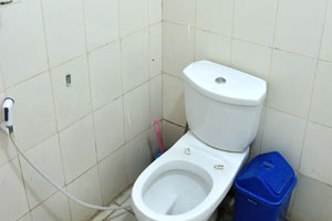 Flush toilet in a bathroom in the Nazaret hotel in Logia