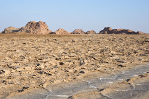Some of the natural formations made of soil and crystallised salt are located by the road to Dallol