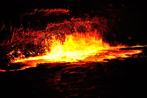 When we approached to the lava lake we saw large eruptions but later they became smaller