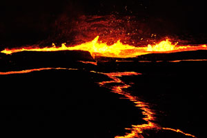 We observed eruptions of the lava lake several hours