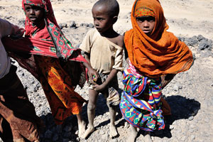 Afar children from nearby village surrounded our 4x4 vehicle