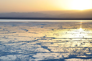 View of the wonderful salt lake in the sunset