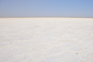 A salt plain is a flat area of ground covered with salt and other minerals