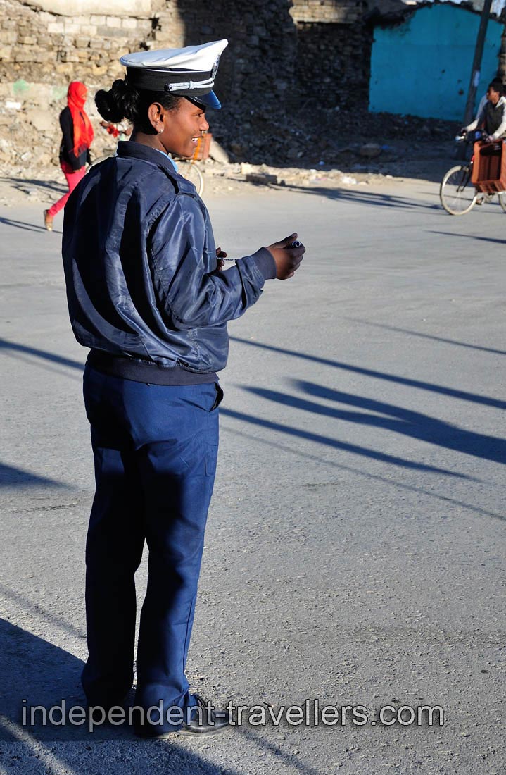 A police woman at Hawzen Adebabay circle