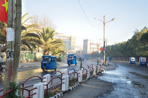 Auto rickshaws are on Godena Mussie street