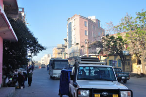 Road traffic on the one of the Mekelle streets