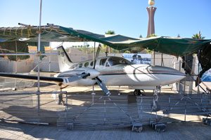 Martyrs' Memorial Monument and the Cessna 421 Golden Eagle III aircraft beside it