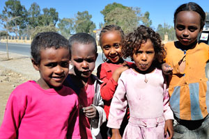Cute Ethiopian children, the photograph was taken close to the entrance to Martyrs' Memorial Monument