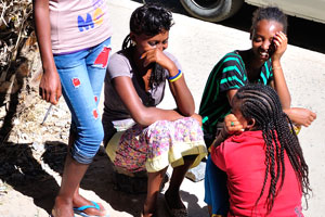 Beautiful Ethiopian girls in Mekelle are laughing