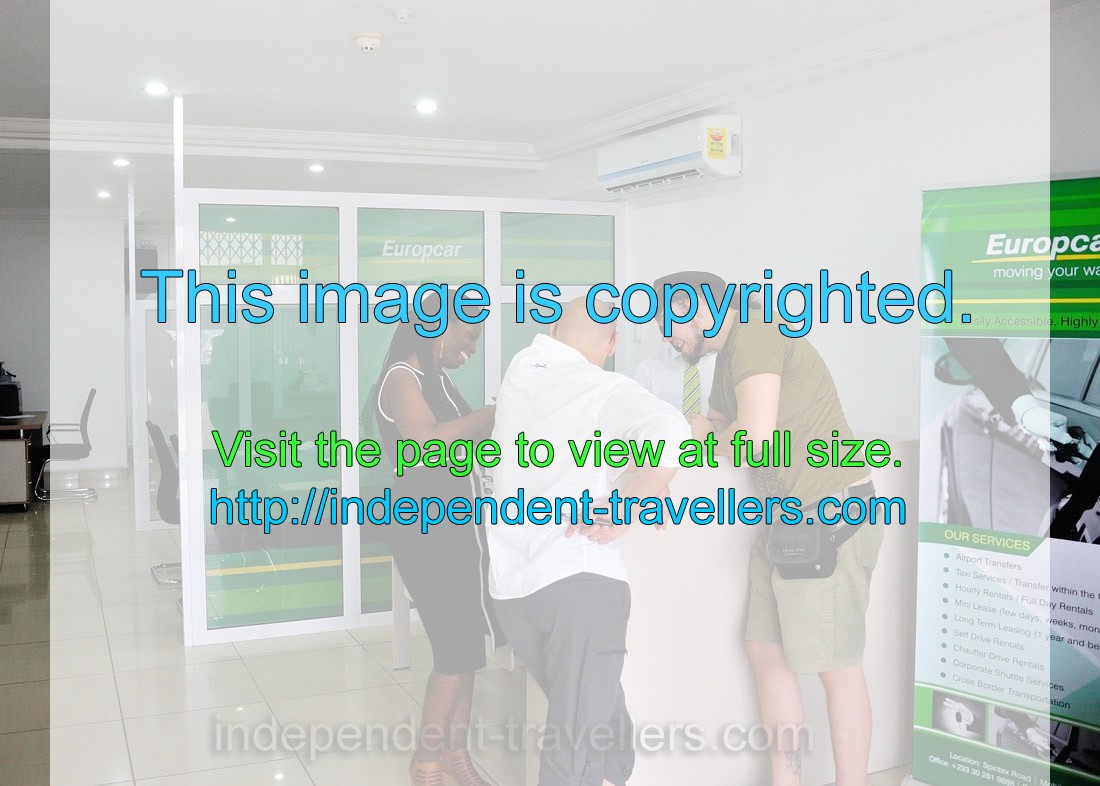 We are in the car rental agency of Europcar in Accra