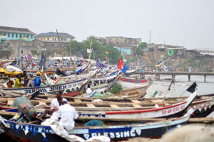 Colorful boats are in the fishing village