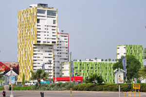 The modern building is located close to the Accra Mall