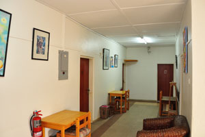 The interior of second floor is in the Pink Hostel