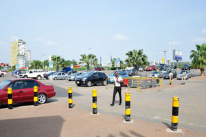 The parking place is in front of the Accra Mall
