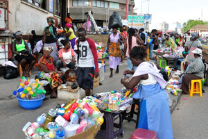 An intersection is on the Makola market