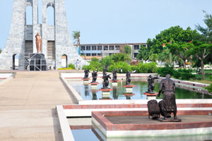 The Kwame Nkrumah Mausoleum is surrounded by water which is a symbol of life