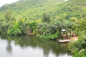 The Volta river drains into the Atlantic Ocean at the Gulf of Guinea in Ada