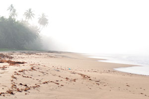 Axim beach is immersed in the fog