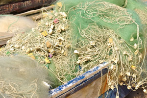 Fishing nets are in the boat