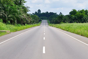 The road with an excellent pavement is on the way from Kumasi to Cape Coast