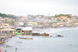 A harbour is located at the foot of Cape Coast castle