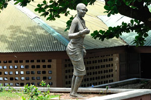 A statue of a bare-breasted African woman is in the Centre for National Culture