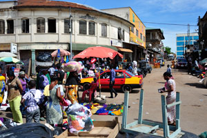 Two-storey buildings prevail on this central market