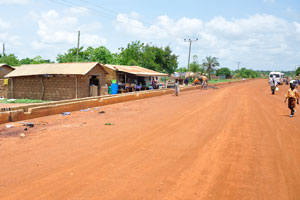Orange color of the road is typical for this area