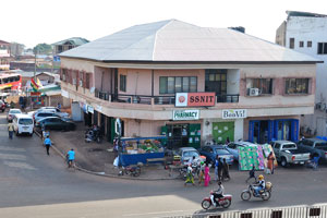 Gbolamat Pharmacy as seen from the roof of Crest restaurant