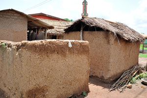 Houses are made of mud in the village of Bonakye