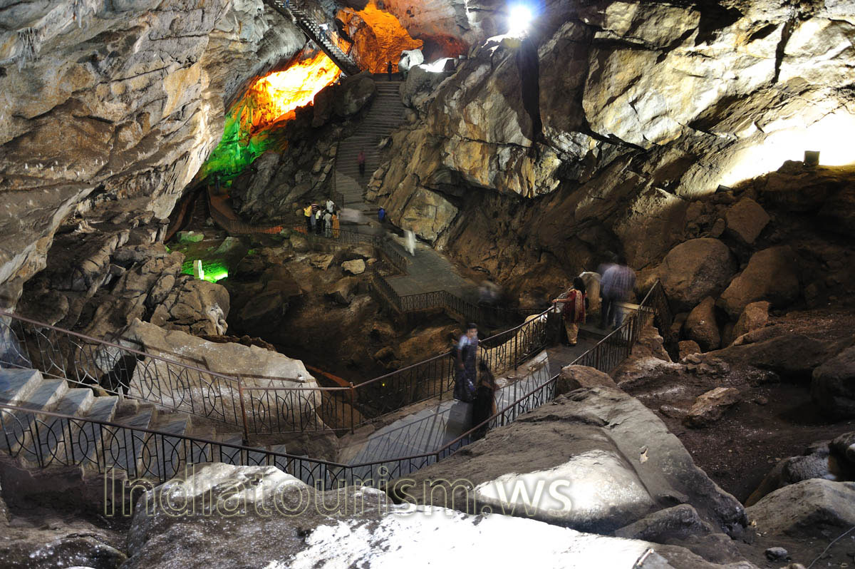 path inside cave is a series of stairs up and down