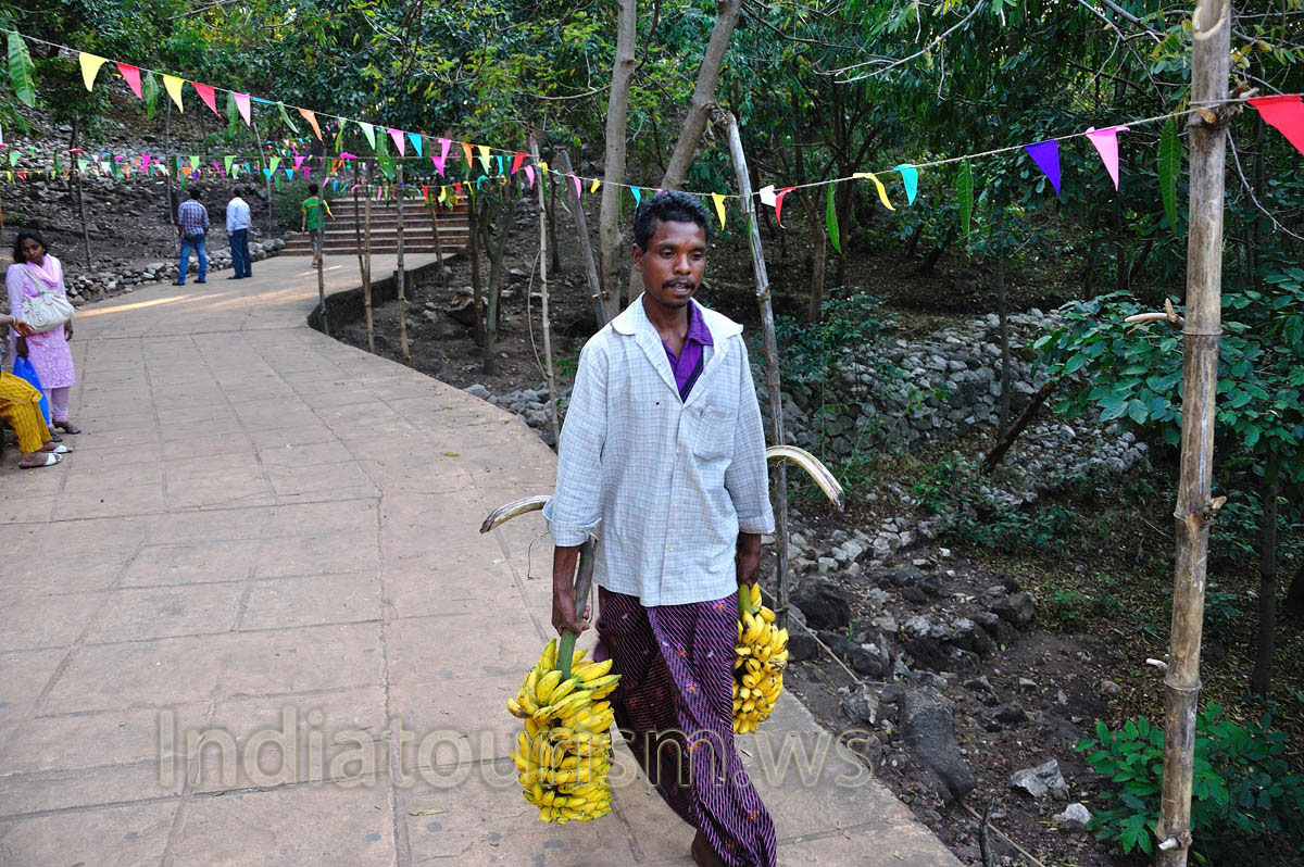 man carries bananas