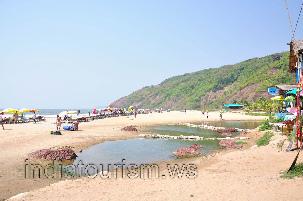 Parasols and sunbeds at the Sweetwater lake beach