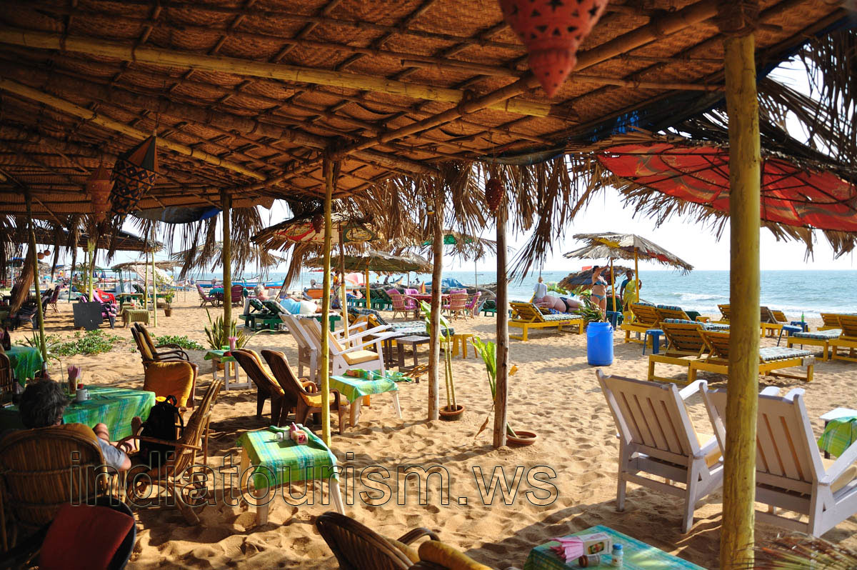 Beach is full of the chaise-lounges