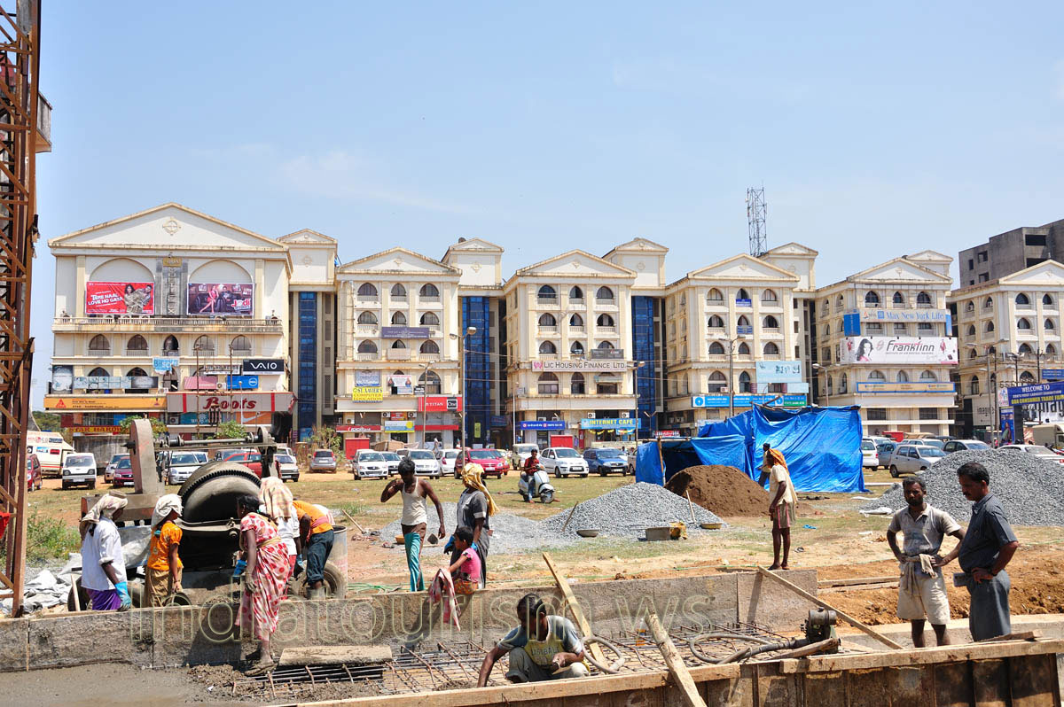 Construction work near the Kadamba Bus Stand is in progress