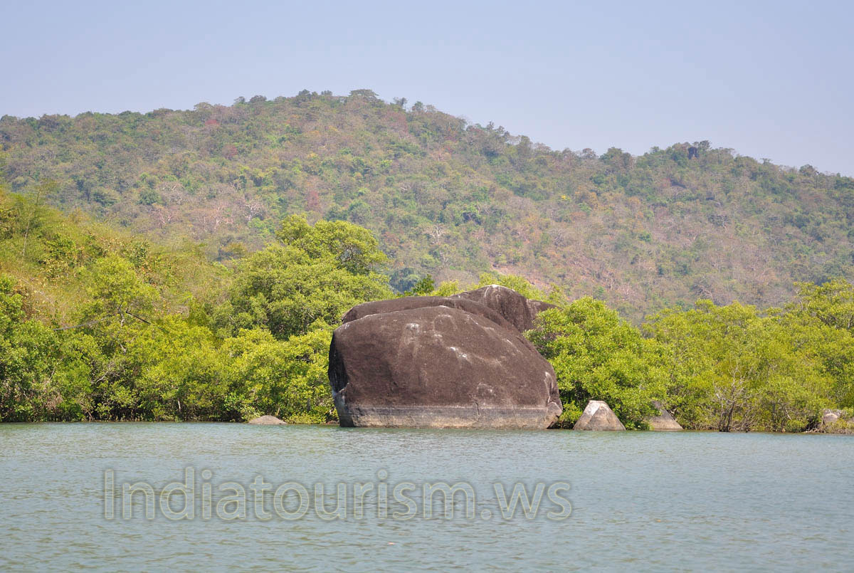 huge rock in the lake