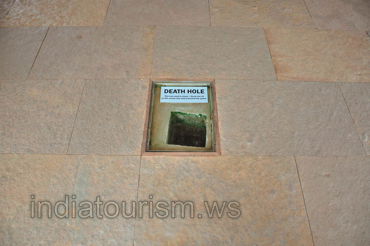 Death hole: this was used to shoot/throw hot oil on the enemy who had breached the gates