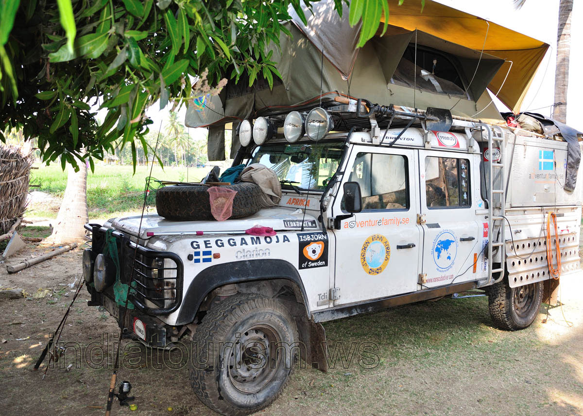 Jeep for travel has different tourist equipment